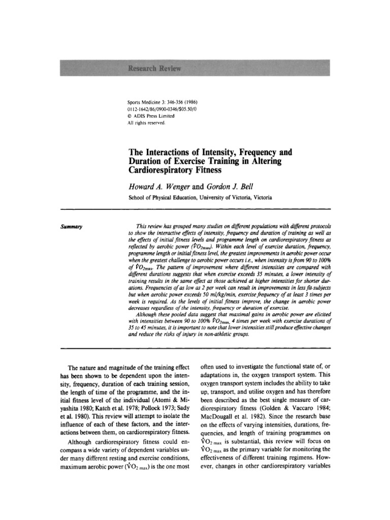 The Interactions of Intensity, Frequency and Duration of Training in