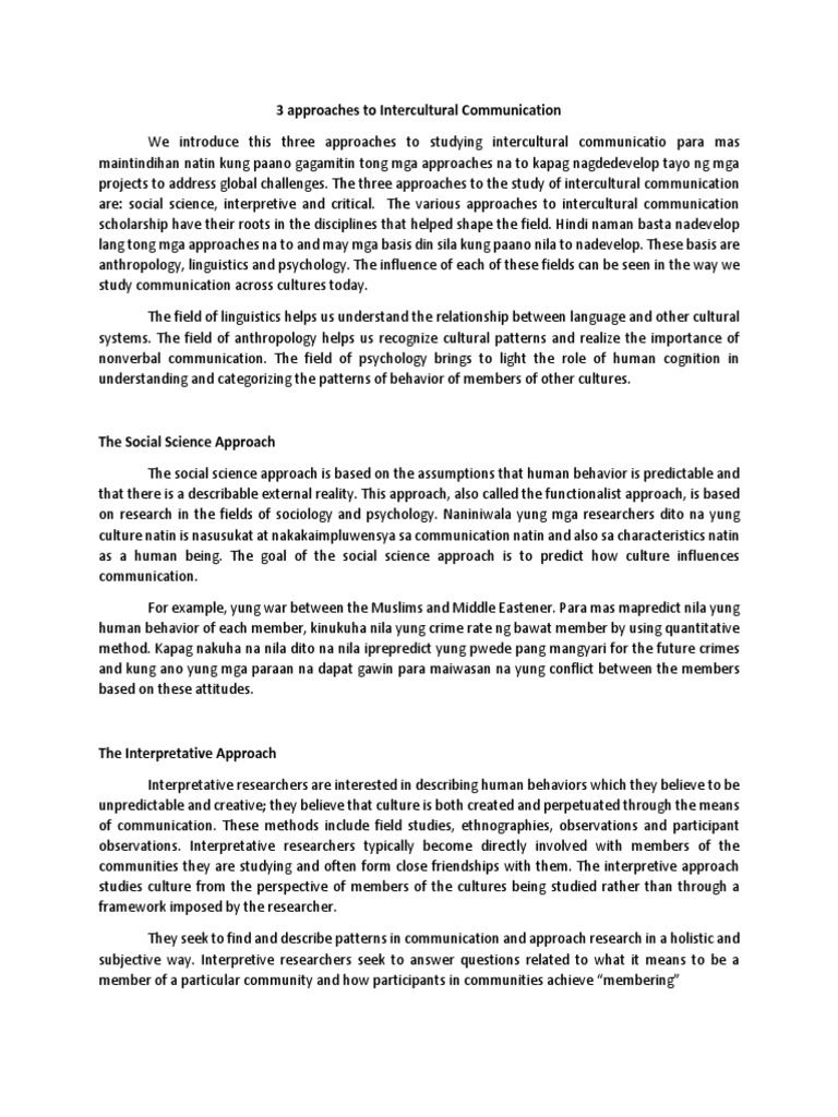 Three Approaches to Intercultural Communication | PDF | Social Science ...