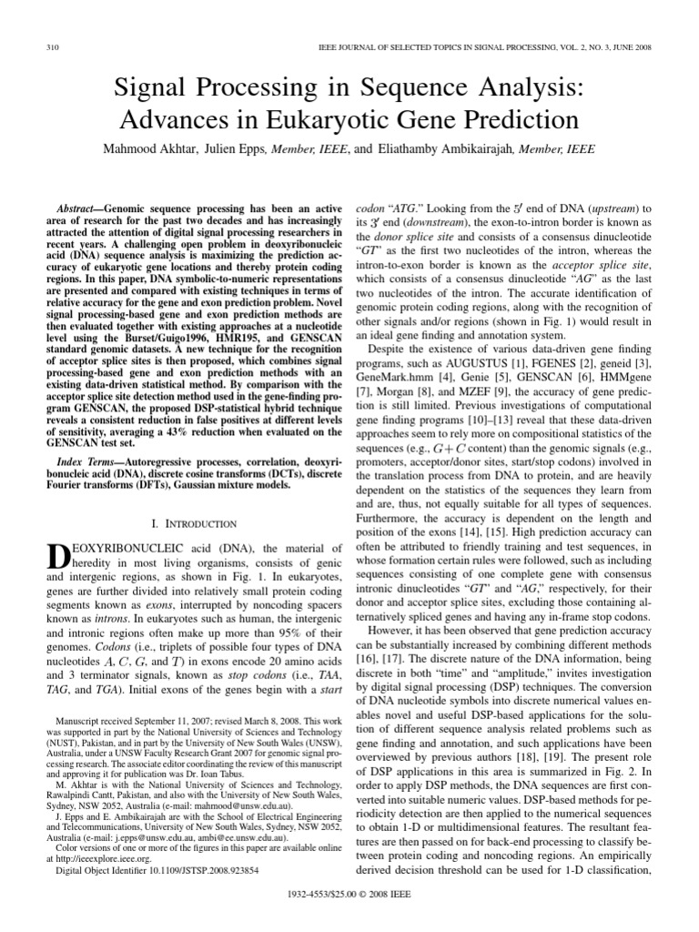 Signal Processing in Sequence Analysis: Advances in Eukaryotic Gene ...
