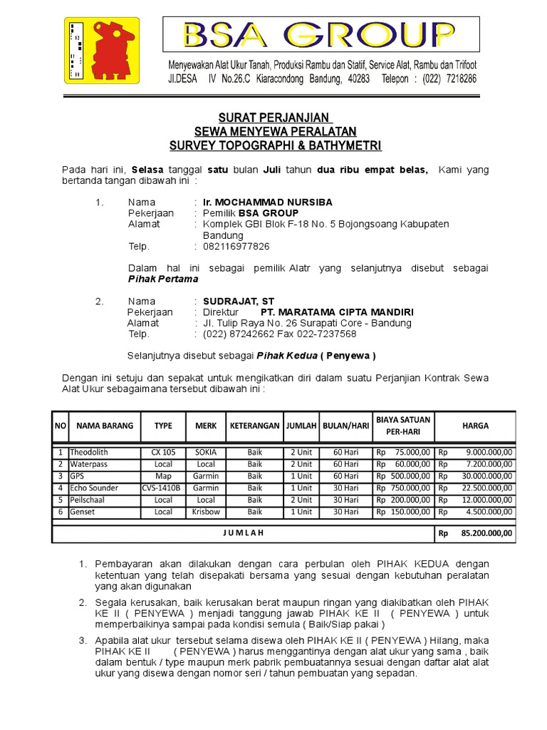 Contoh Surat Perjanjian Alat RDTR | PDF