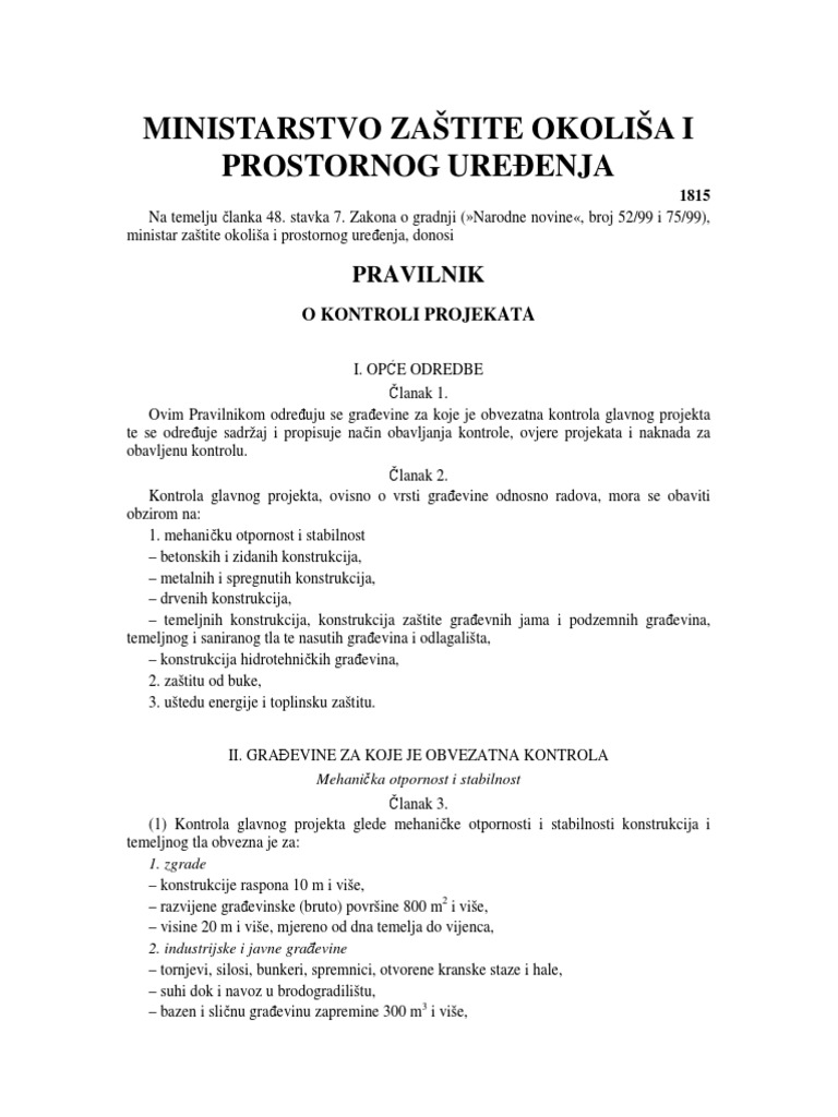 1 - 1 - 7 - 1 NN 89 - 00 Pravilnik o Kontroli Projekata PDF | PDF