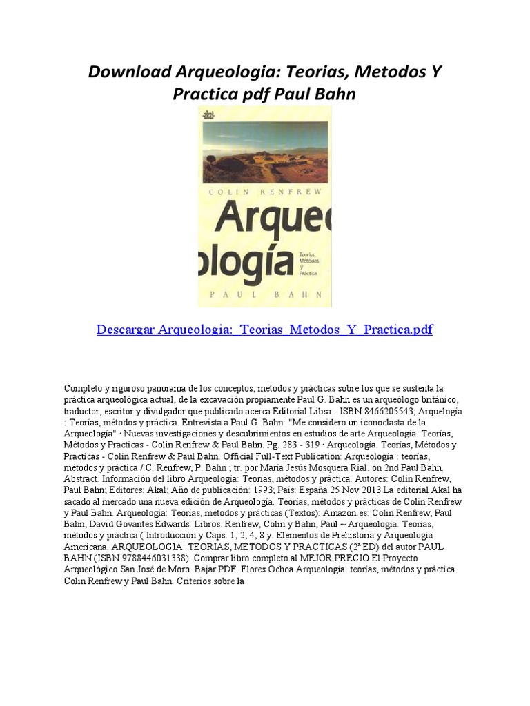 Arqueologia Teorias Metodos Y Practica Pdf