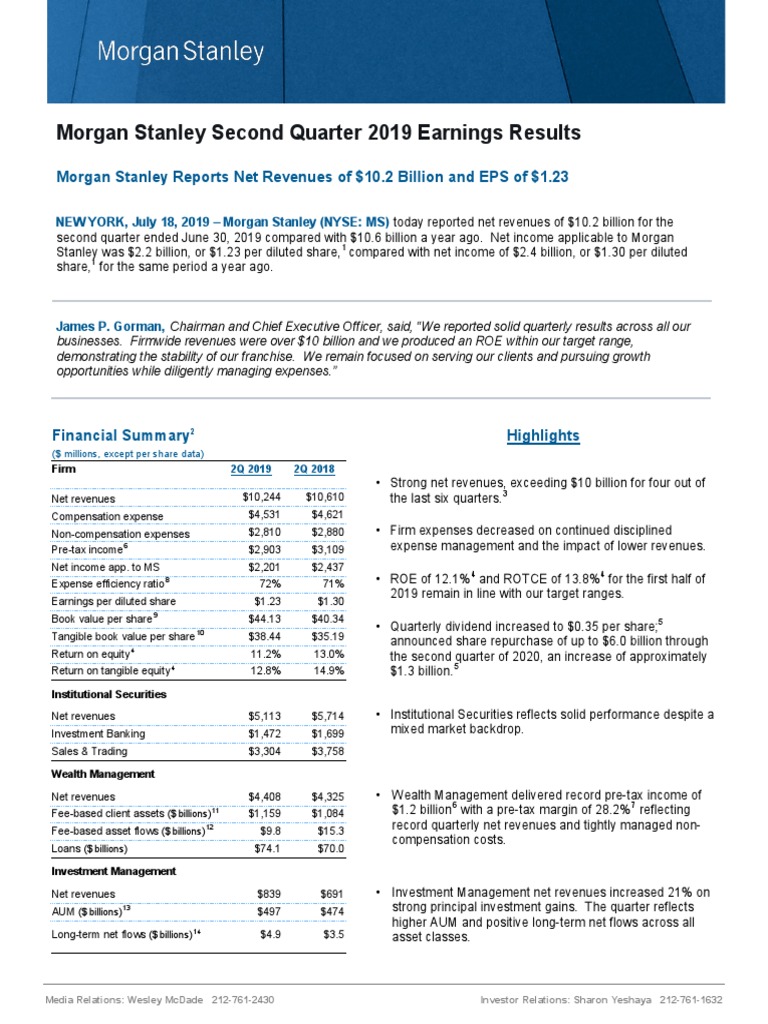 Morgan Stanley Second Quarter 2019 Earnings Results | PDF | Investing ...