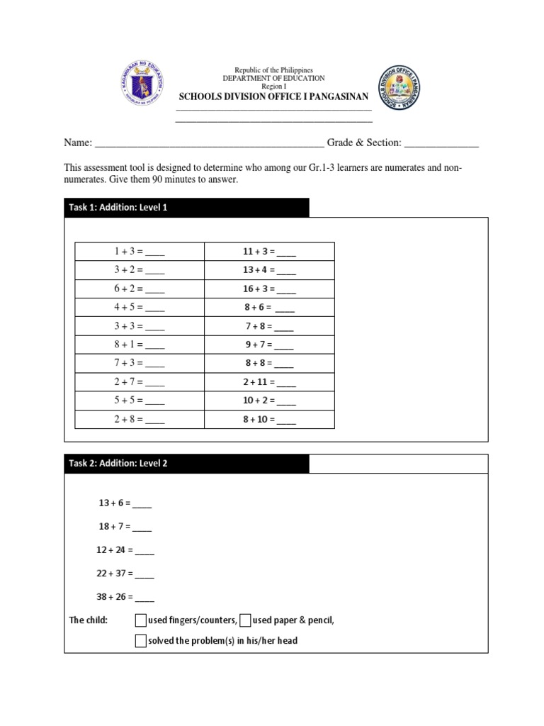 Grade 1-3 Math Assessment Tool | PDF | Teaching Mathematics