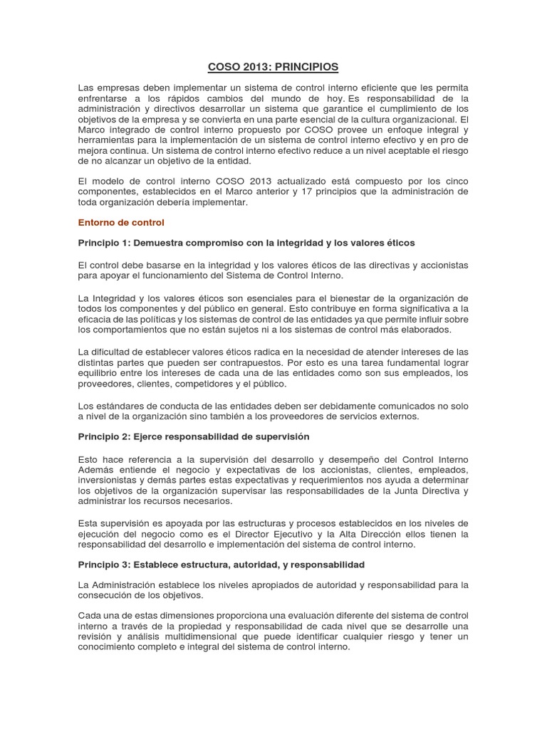 COSO 2013: Guía de Control Interno | PDF | Cobit | Planificación