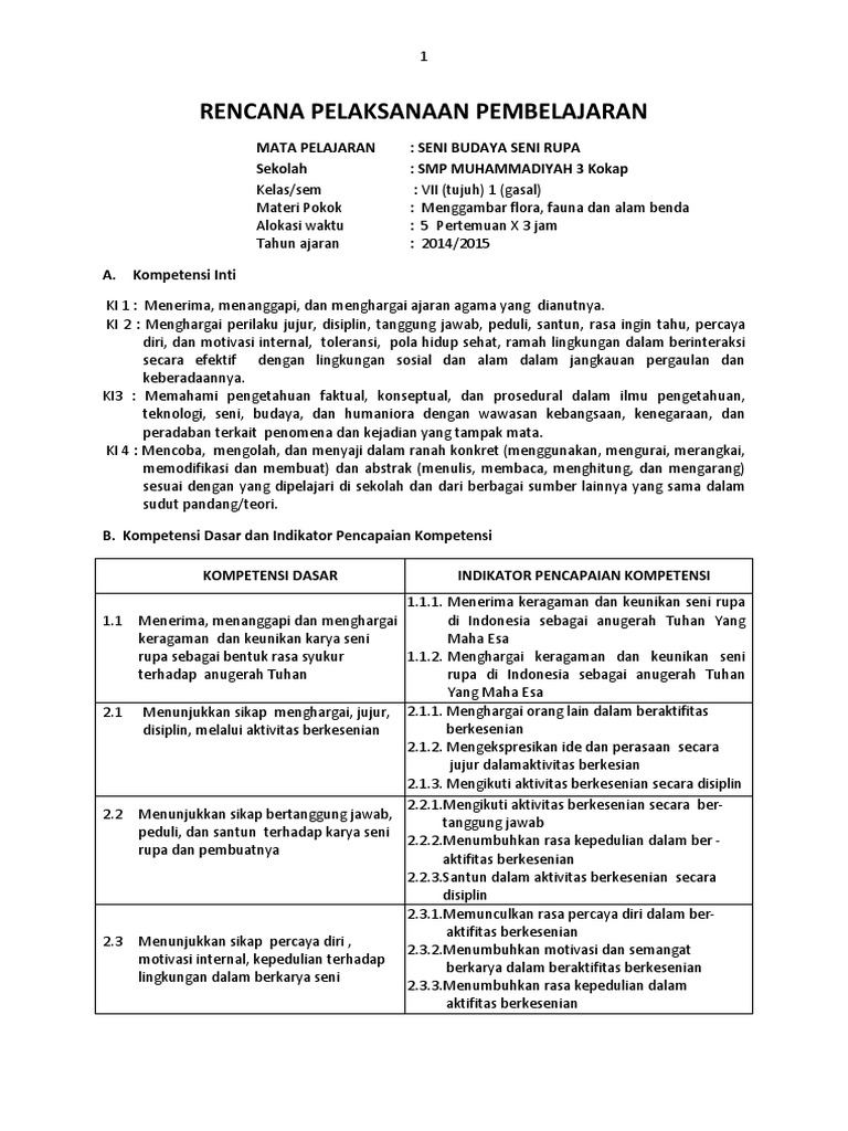 Rpp Revisi Menggambar Flora Fauna Alam Benda Kelas 7