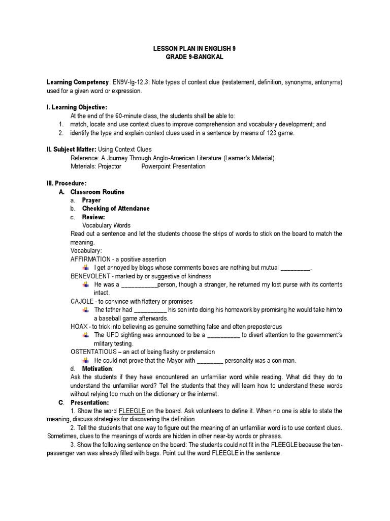 For Clinical PDF Vocabulary Lesson Plan