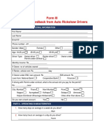 Form III Survey For Feedback From Auto Rickshaw Drivers: I - General/ Personal Information