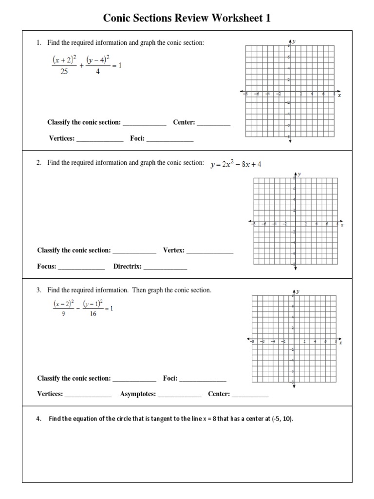 Conics Rev Worksheet | PDF | Differential Geometry | Analytic Geometry