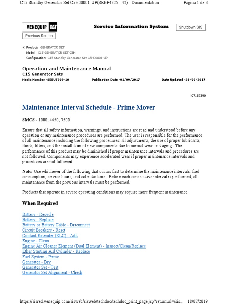 Maintenance Interval Schedule Prime Mover Engines Propulsion