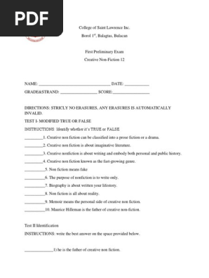 Creative Non Fiction Preliminary