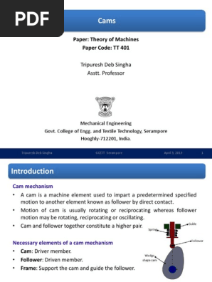 Paper Theory Of Machines Paper Code Tt 401 Tripuresh Deb Singha Asstt Professor Rotation Around A Fixed Axis Machines