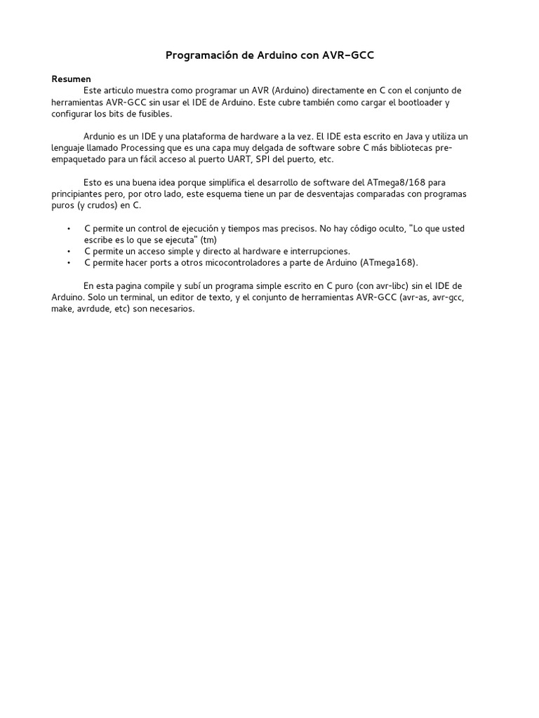 Arduino Con AVR-GCC PDF | PDF | Arduino | Entorno de desarrollo integrado