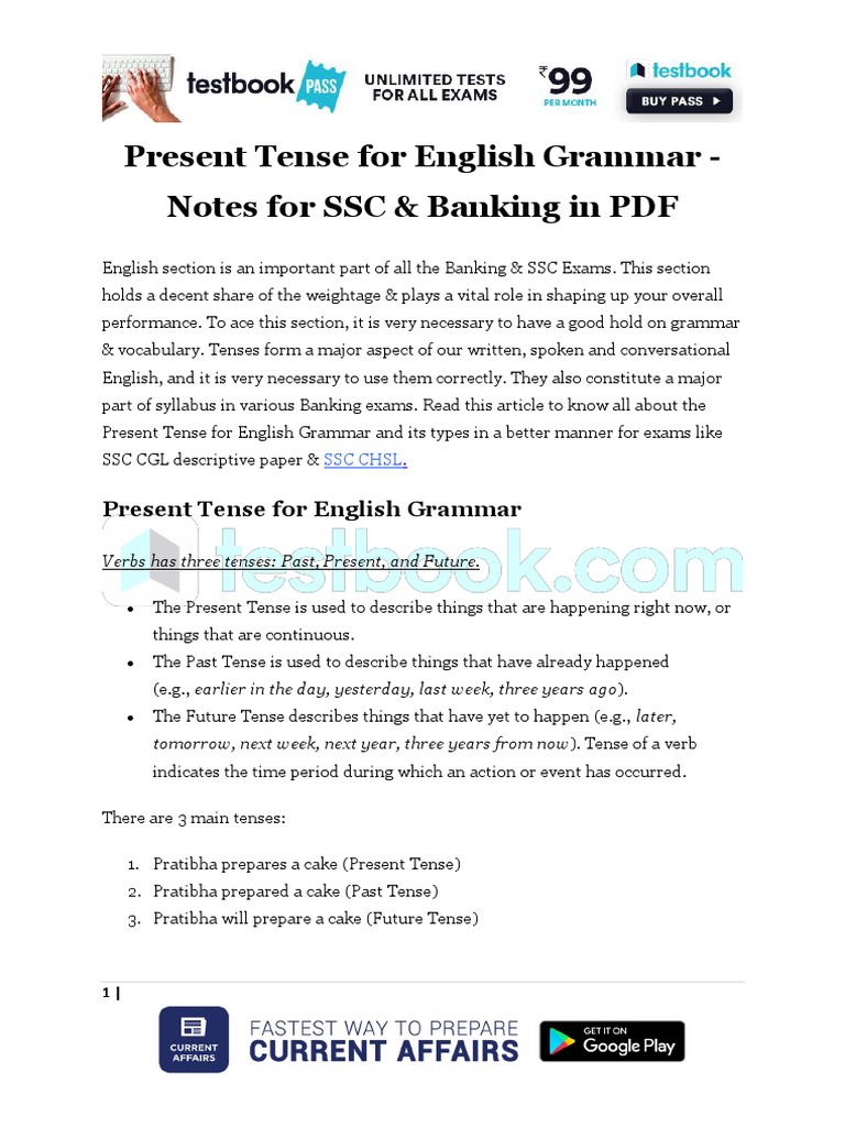 Present Tense For English Grammar 1 PDF | PDF