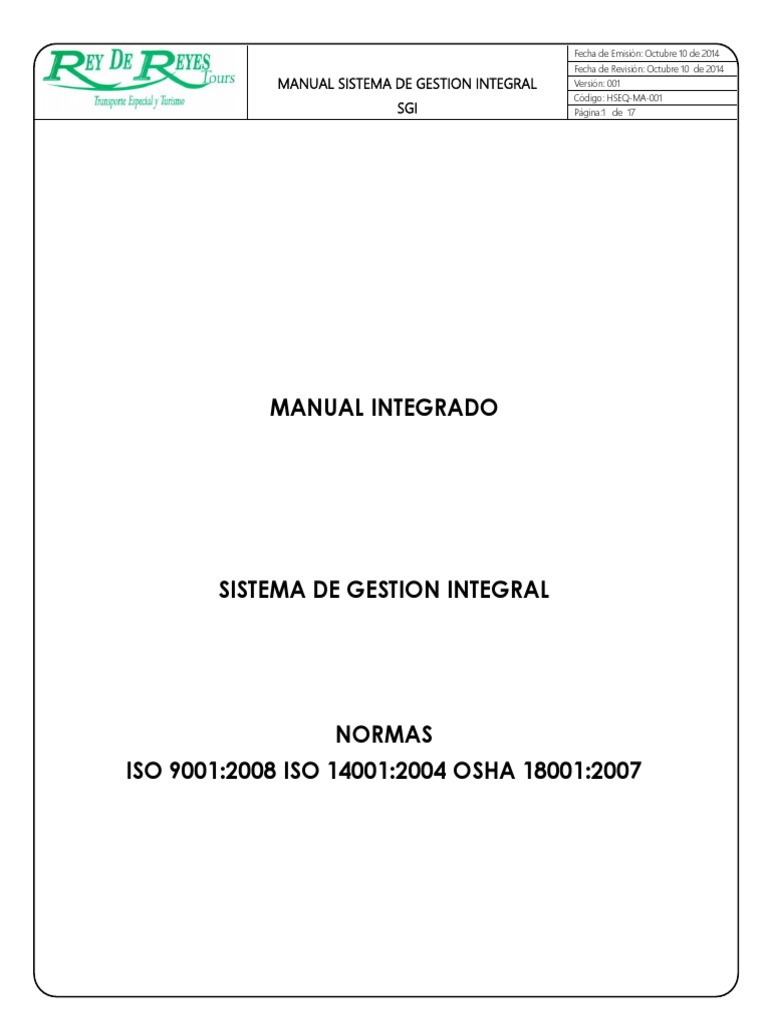 Manual del Sistema de Gestión Integral | PDF | Seguridad y salud ...