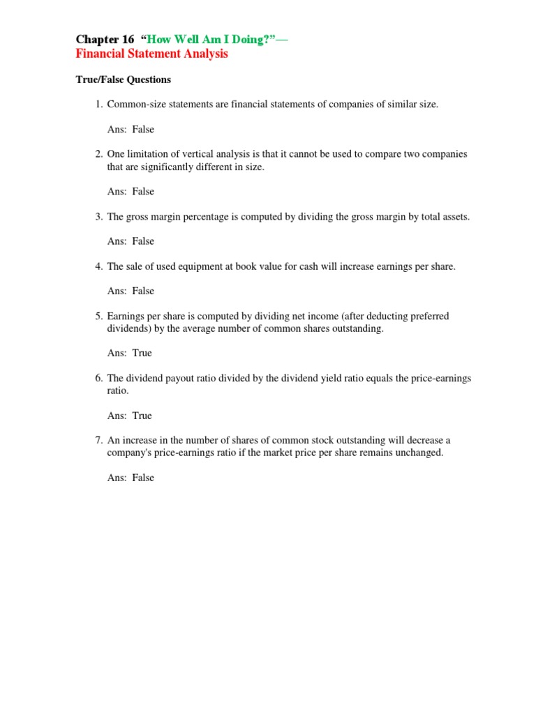 Ch16 Financial Statement Analysis | PDF | Equity (Finance) | Dividend