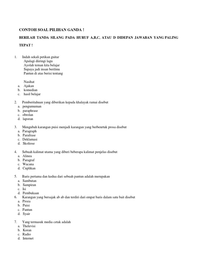 Contoh Soal Pilihan Ganda Meliza Pdf