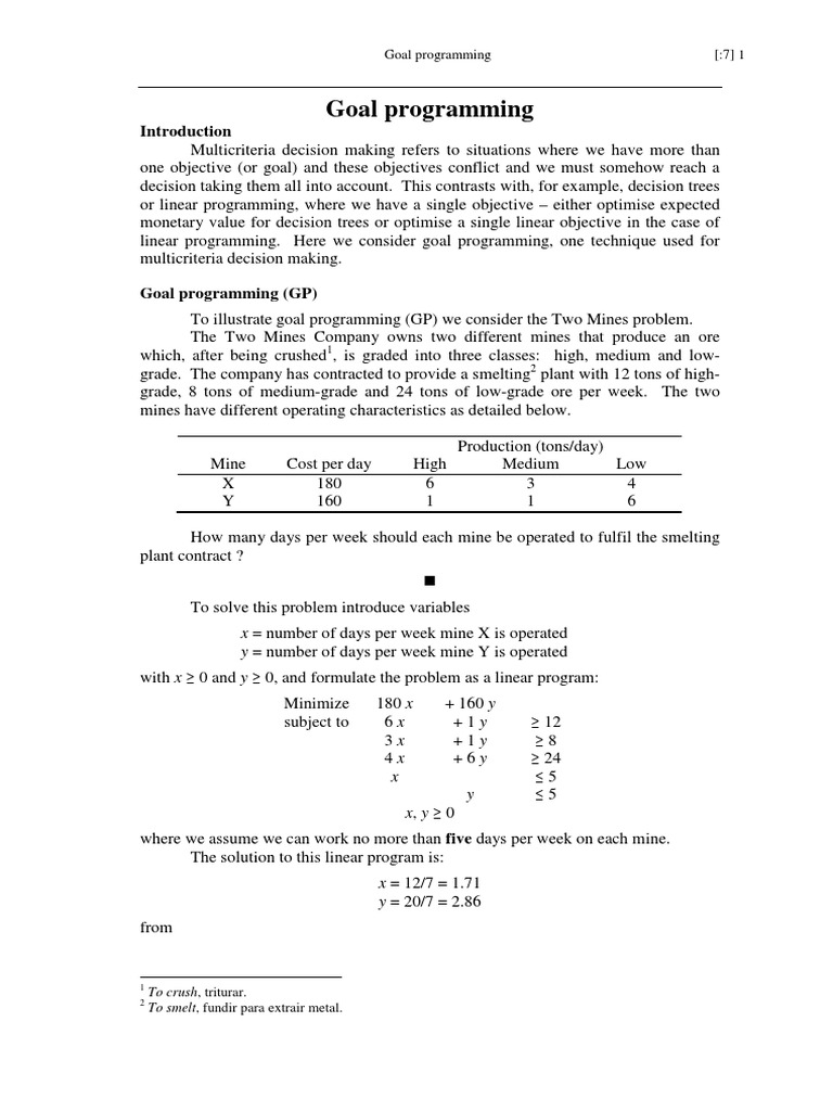 GP TwoMines | PDF | Linear Programming | Equations