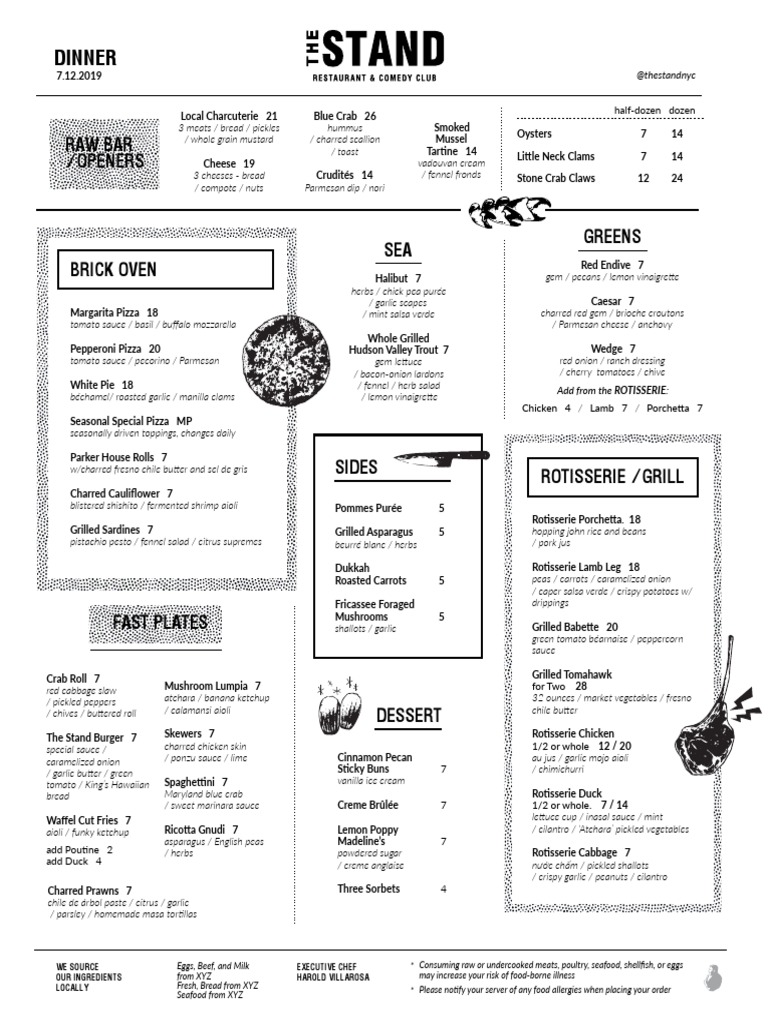 The Stand Menu Pizza European Cuisine