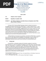 2019-07-18 Minority Memo to COR Members Re WH Security Clearance Investigation