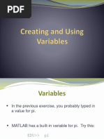 Creating Variables To MATLAB