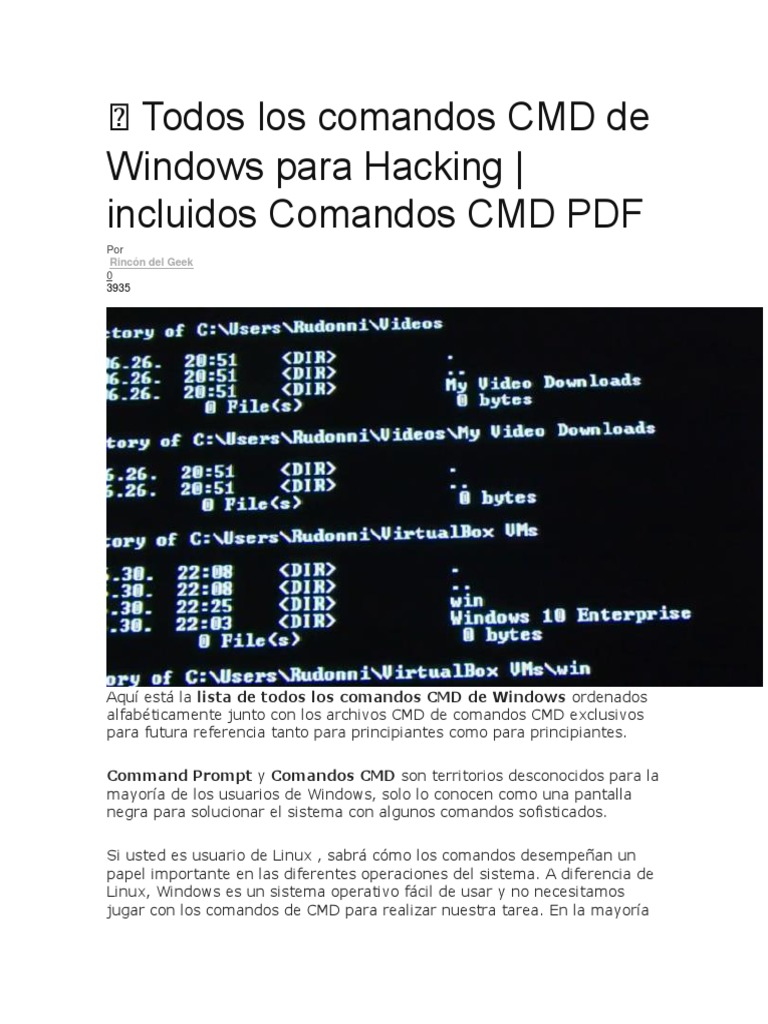 Todos Los Comandos CMD de Windows para Hacking | PDF | Registro de ...