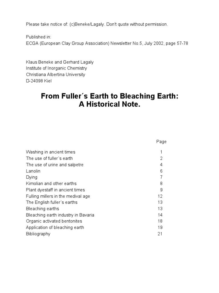 From Fuller S Earth To Bleaching Earth A Historical Note PDF Soap