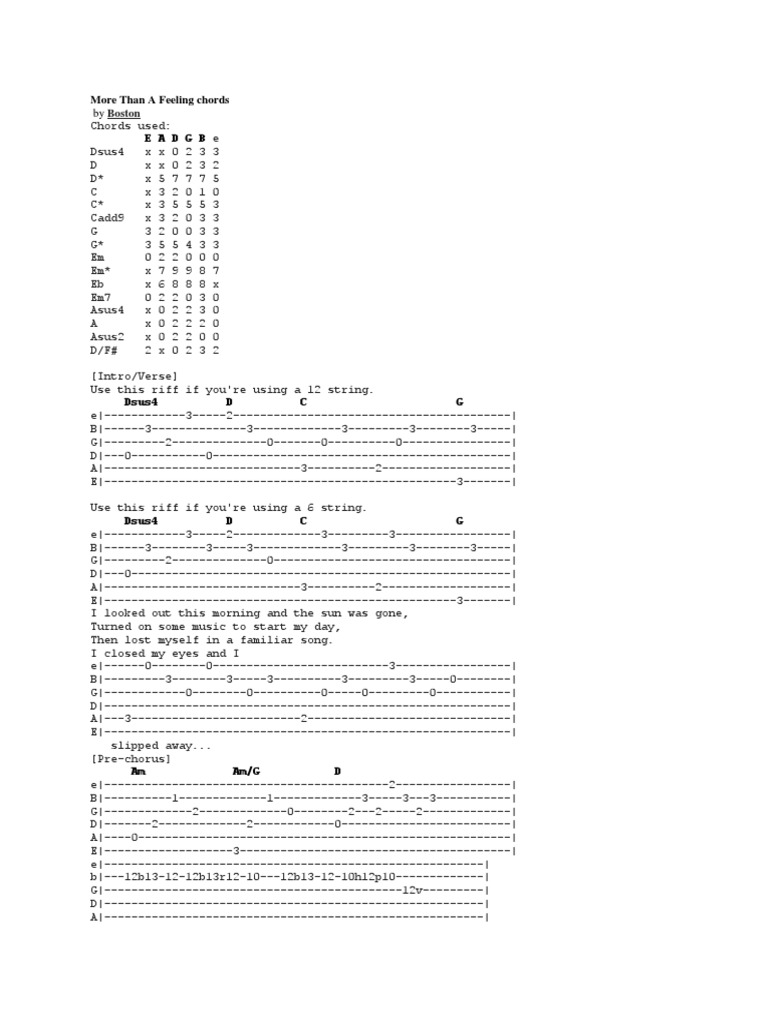 More Than A Feeling Chords | PDF | Song Structure | Guitars
