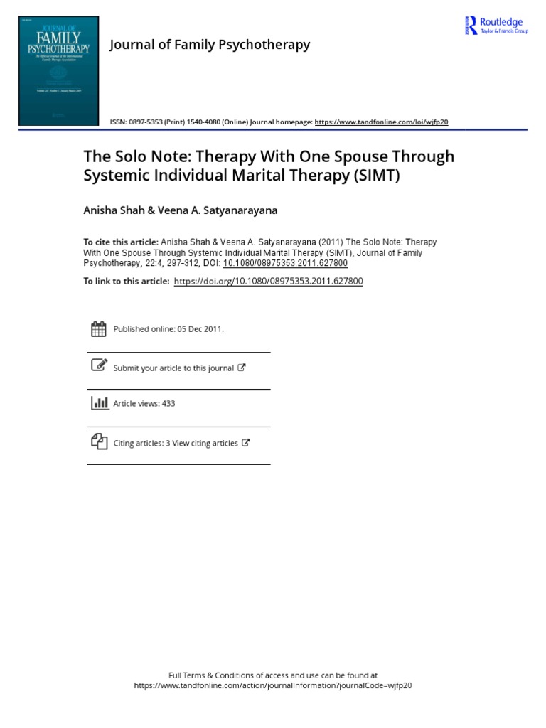 The Solo Note Therapy With One Spouse Through Systemic Individual ...