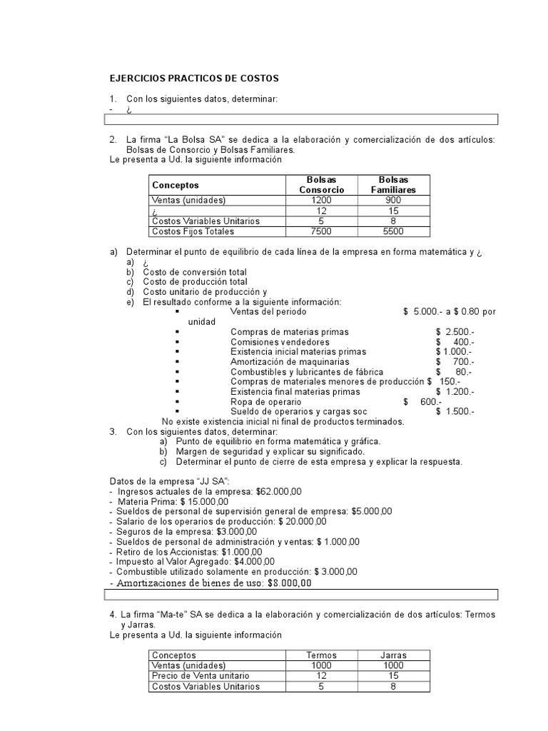 Ejercicios Prácticos de Costos y Presupuestos | PDF | Presupuesto ...