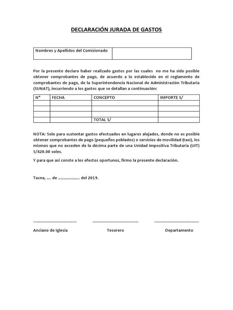 Declaración Jurada de Gastos | PDF