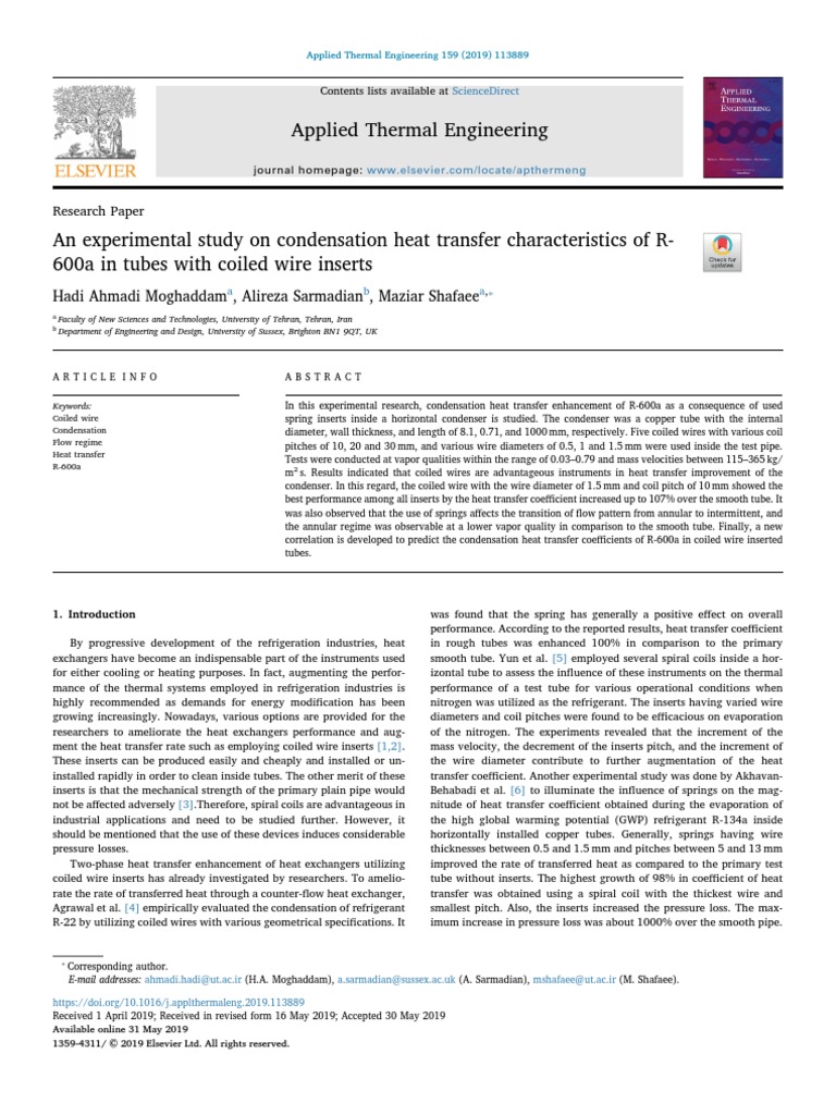 An Experimental Study On Condensation Heat Transfer Characteristics of ...