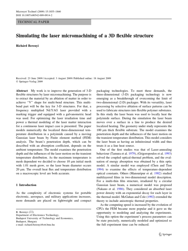 Simulating The Laser Micromachining of A 3D Flexible Structure | PDF ...