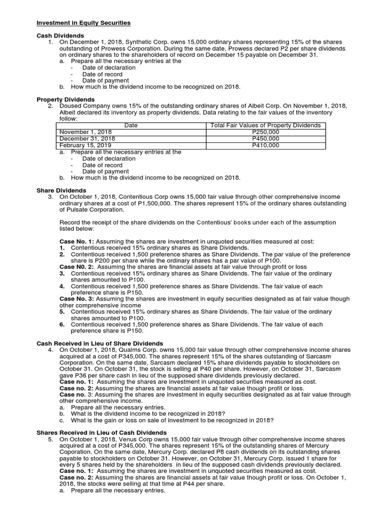 Investment in Equity Securities | PDF | Stocks | Preferred Stock