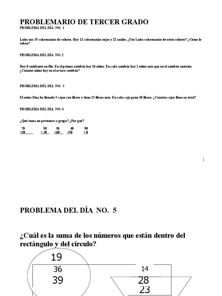 Problemas de Matemáticas para Tercer Grado | PDF