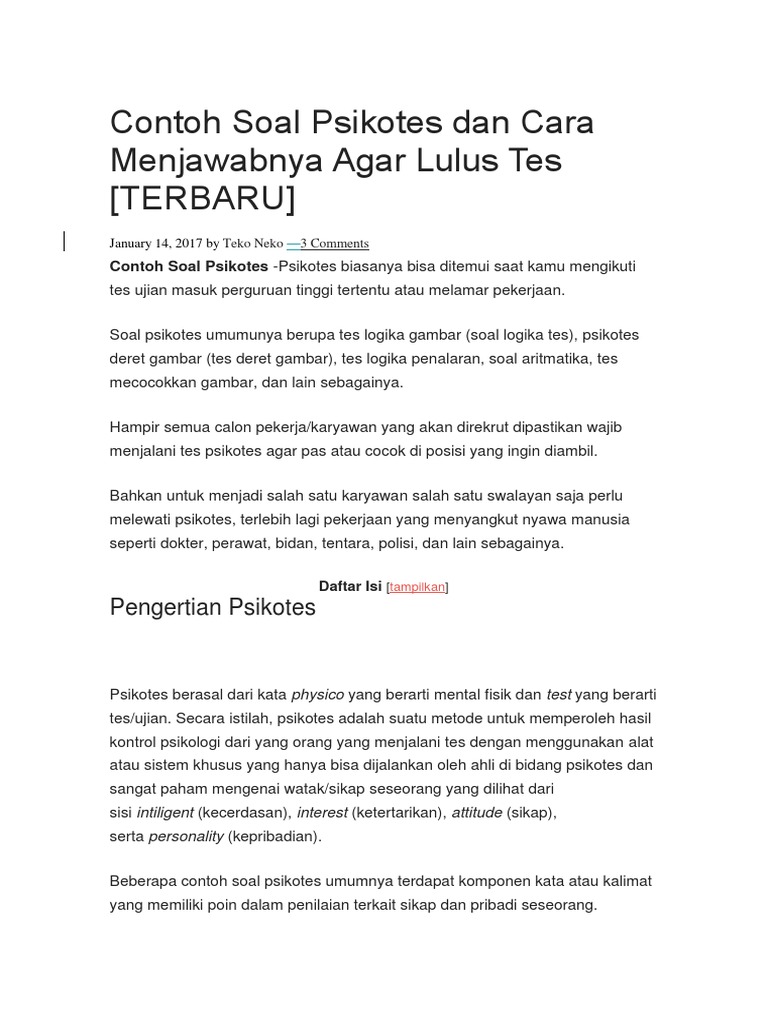 Contoh Soal Psikotes Dan Cara Menjawabnya Agar Lulus Tes