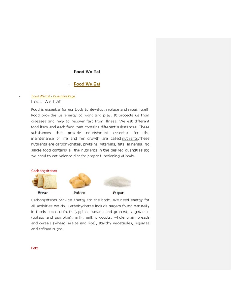 Food We Eat Class - 4 | PDF | Fruit Preserves | Vegetables