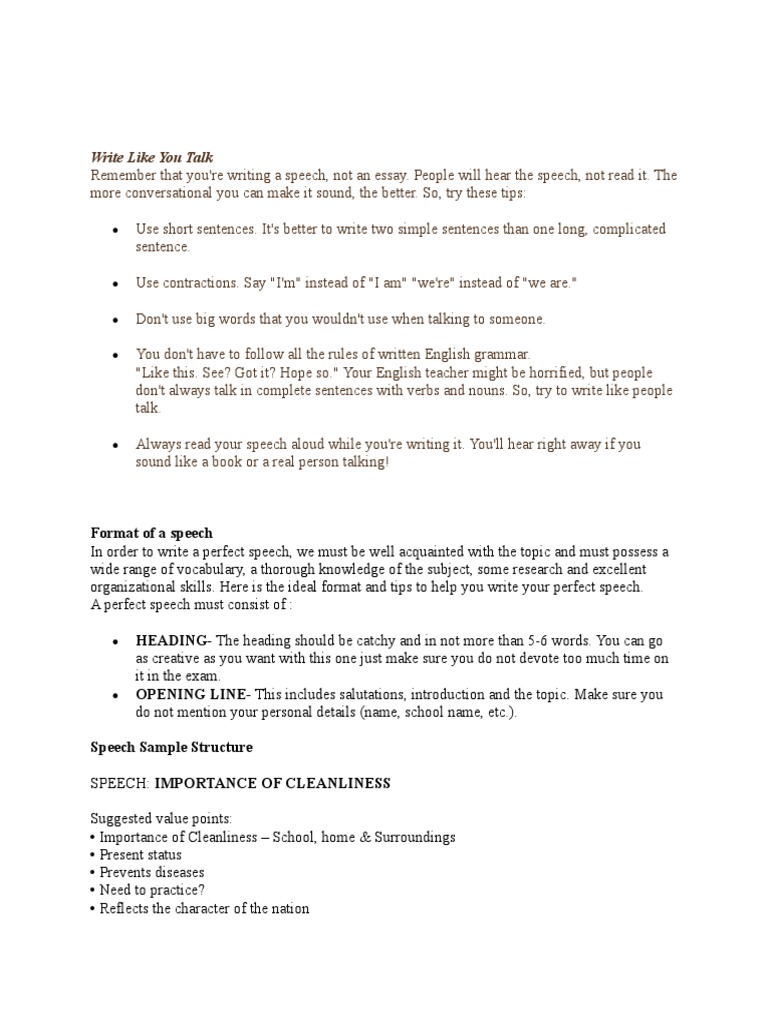 Writing Speeches With Examples  PDF  Hygiene  Anger