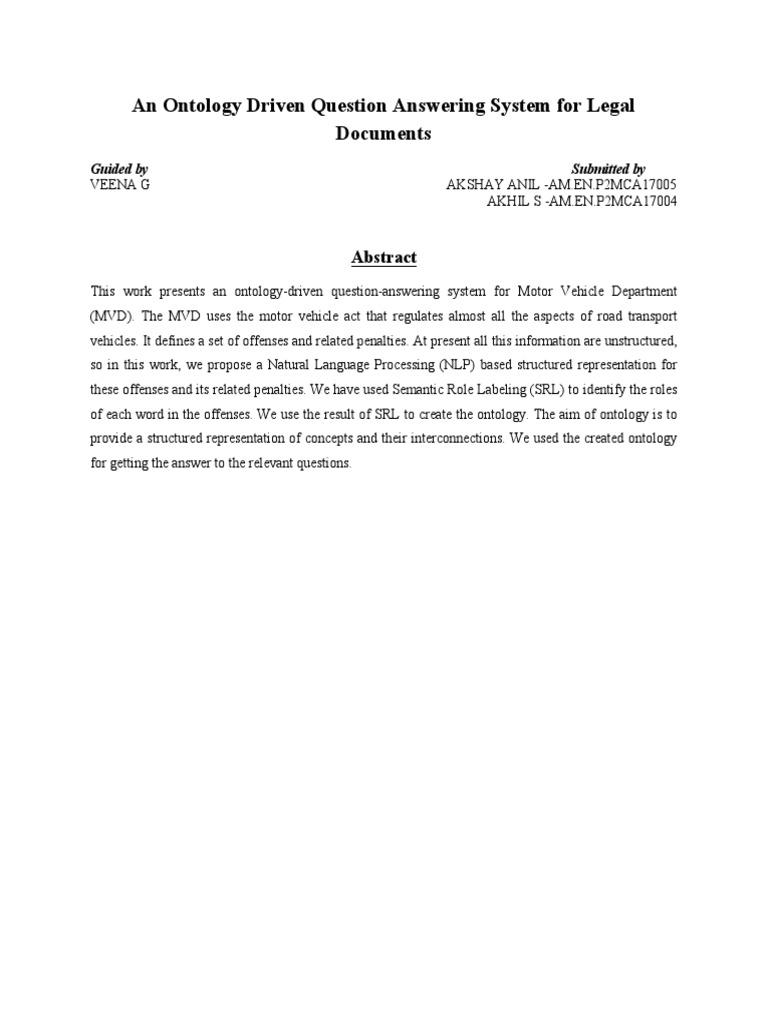 An Ontology Driven Question Answering System For Legal Documents | PDF