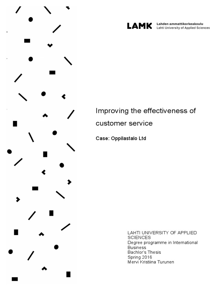 Improving The Effectiveness of Customer Service: Case: Oppilastalo LTD ...