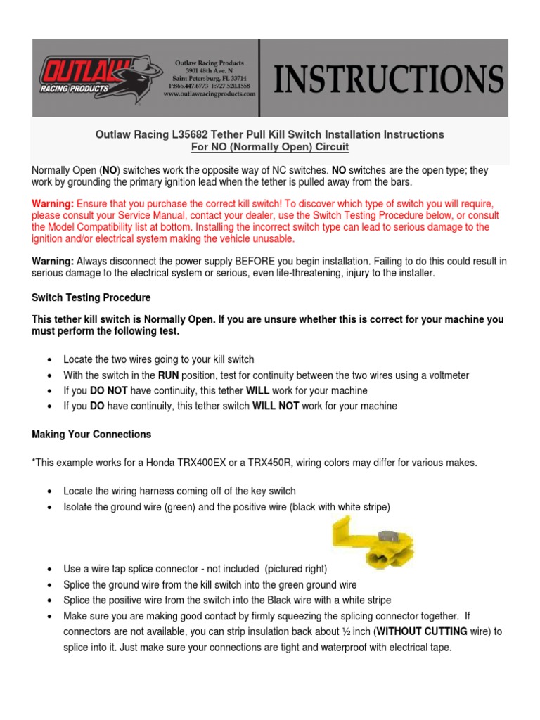 Kill Switch Installation Guide | PDF | Switch | Electrical Connector