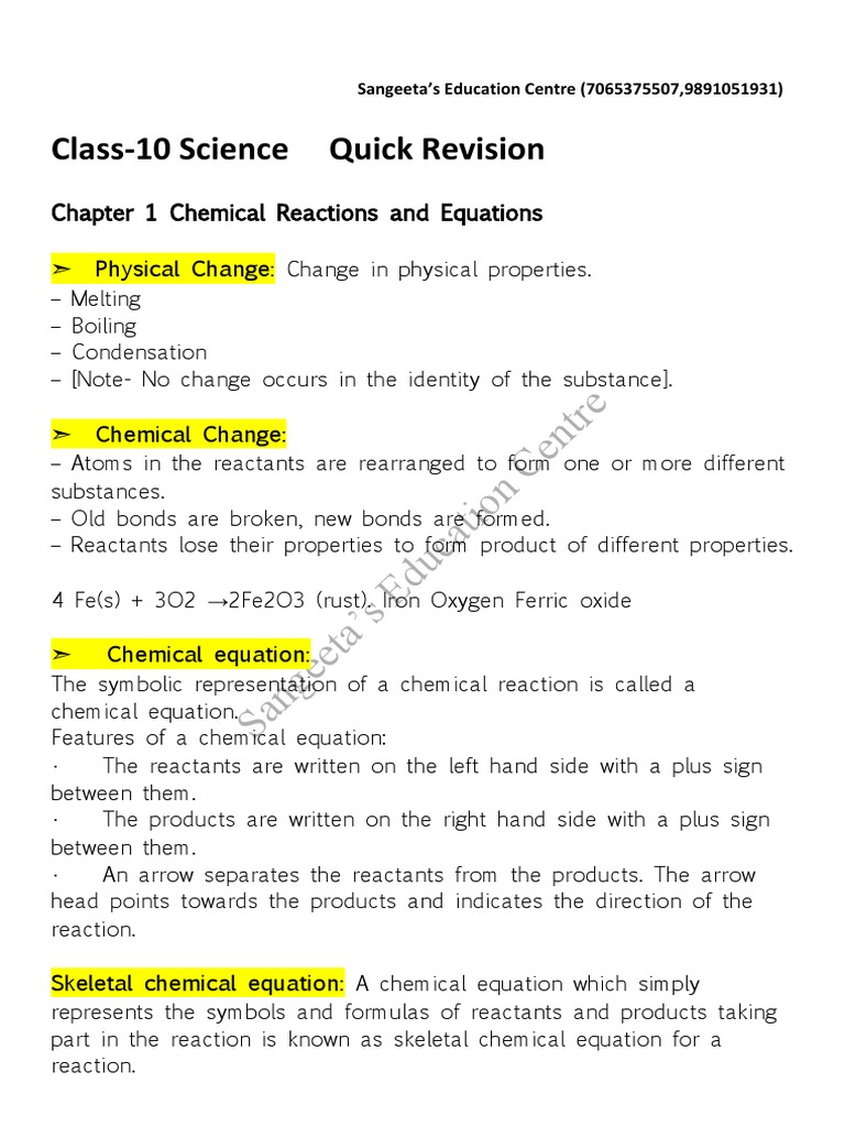 Class-10 Science Chapter 1 | PDF | Redox | Chemical Reactions