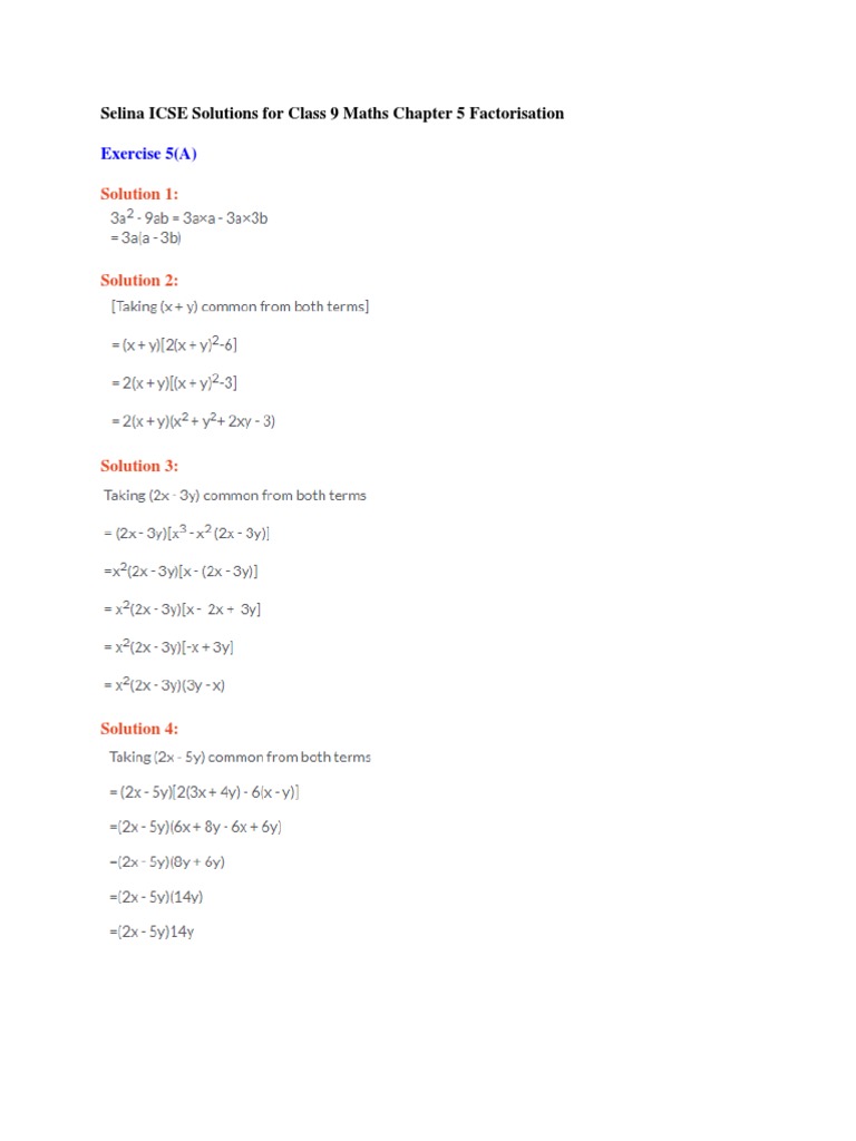 Class 9 Maths Factorisation Solutions | PDF | Teaching Methods & Materials
