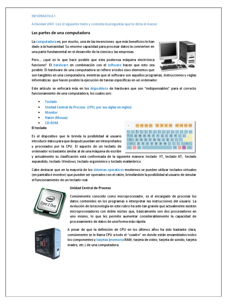 Partes Esenciales de una Computadora | PDF | Hardware de la computadora ...