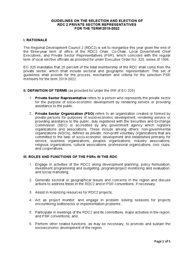 RDC2 PSR Selection Guidelines 2019-2022 | PDF | Economic Development ...