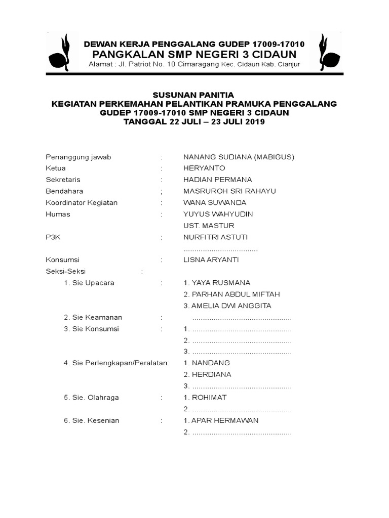 Susunan Panitia Pramuka Penggalang