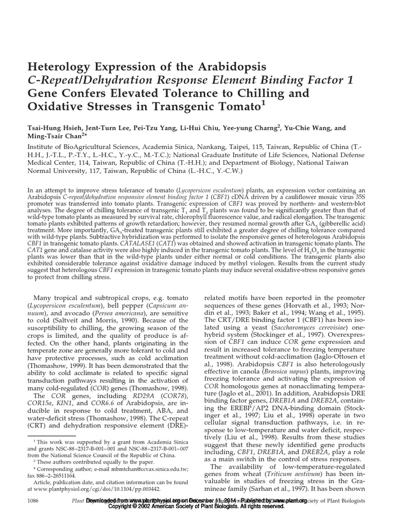 C-Repeat/Dehydration Response Element Binding Factor 1 | PDF ...
