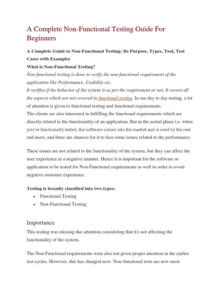 A Complete Non-Functional Testing Guide | PDF | Software Testing ...