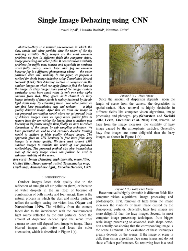 CNN-Based Single Image Dehazing Method | PDF | Computer Vision ...