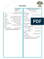 Test Paper: 1. Complete The Sentences. USE Must or Mustn't 3. Complete The Sentences USE Can or Can't